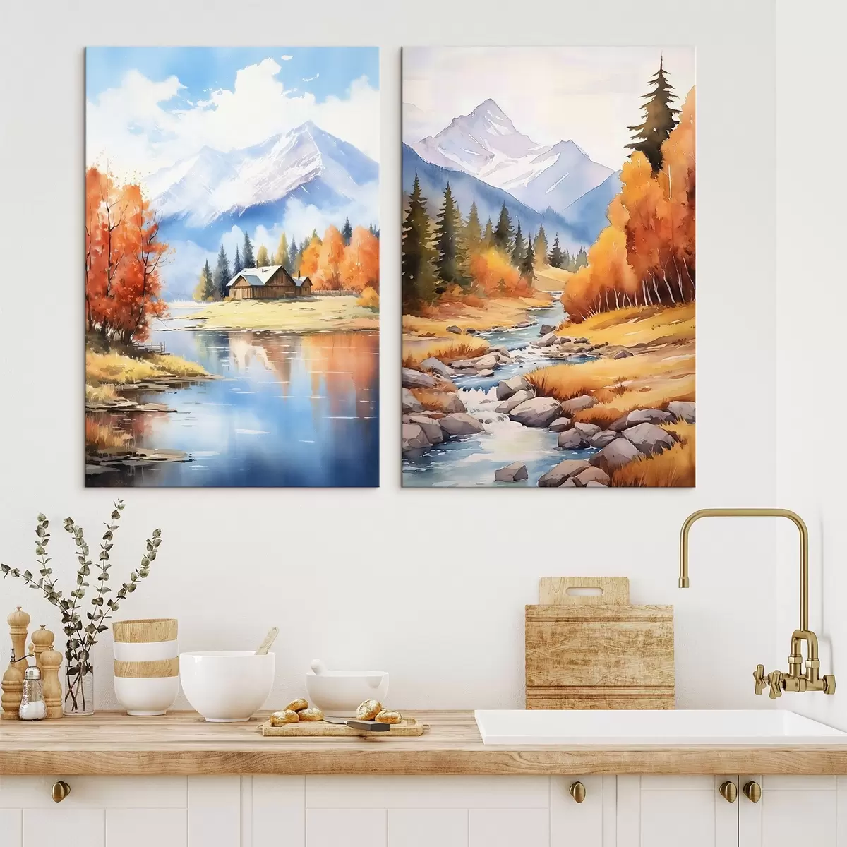 Fototapete Herbstliche Berglandschaft mit See und Fluss m00929