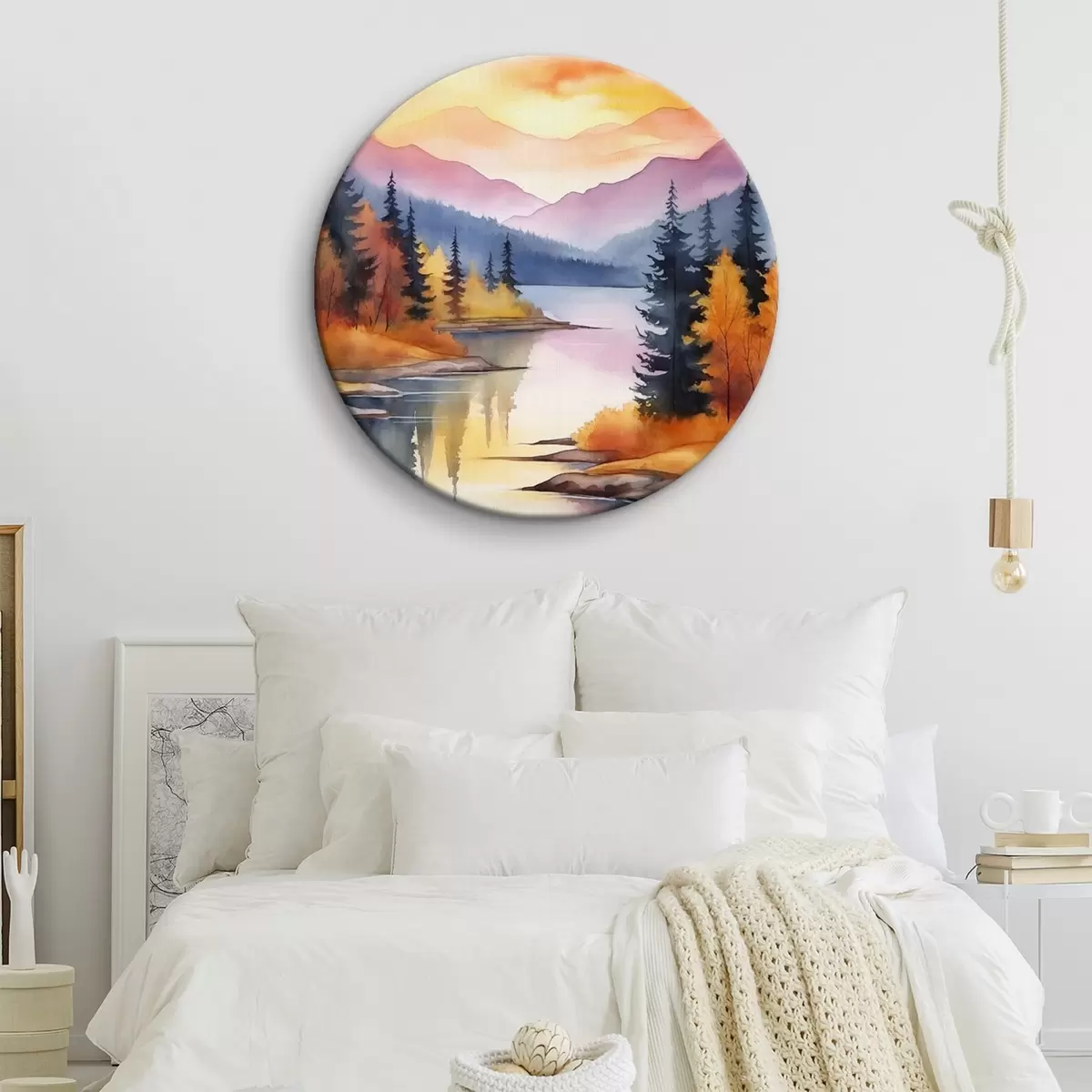 Runde Wandbilder Herbstlandschaft am See mit strahlendem Himmel r46155