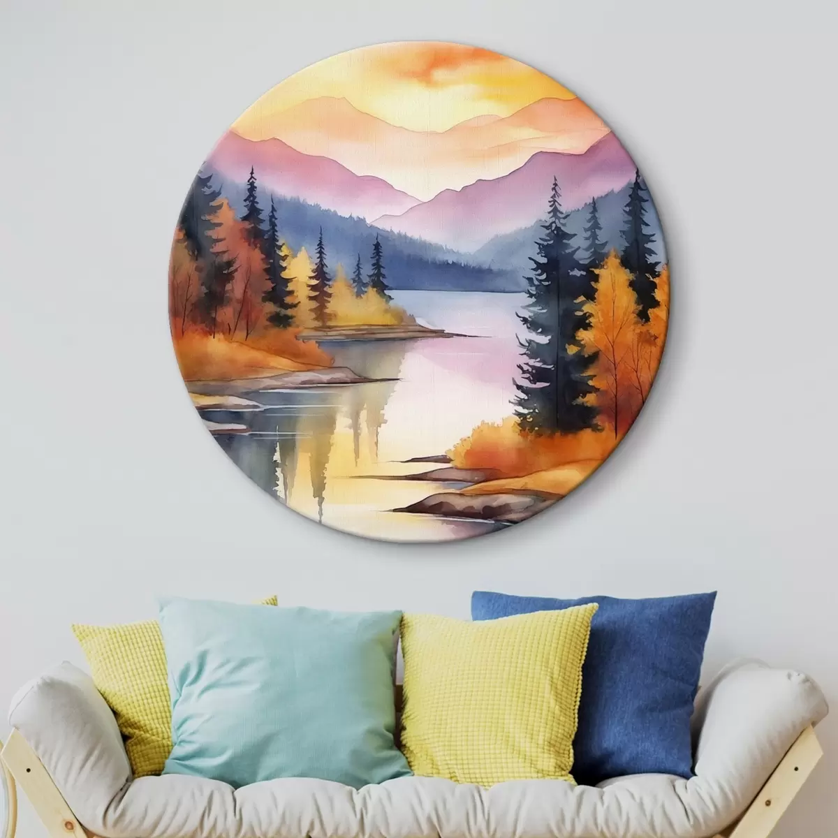 Runde Wandbilder Herbstlandschaft am See mit strahlendem Himmel r46155