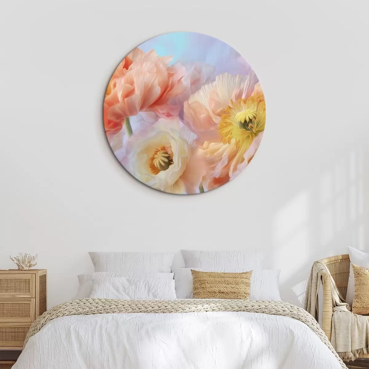 Runde Wandbilder Zarte Blumen in Pastelltönen mit sanfter Beleuchtung r46160