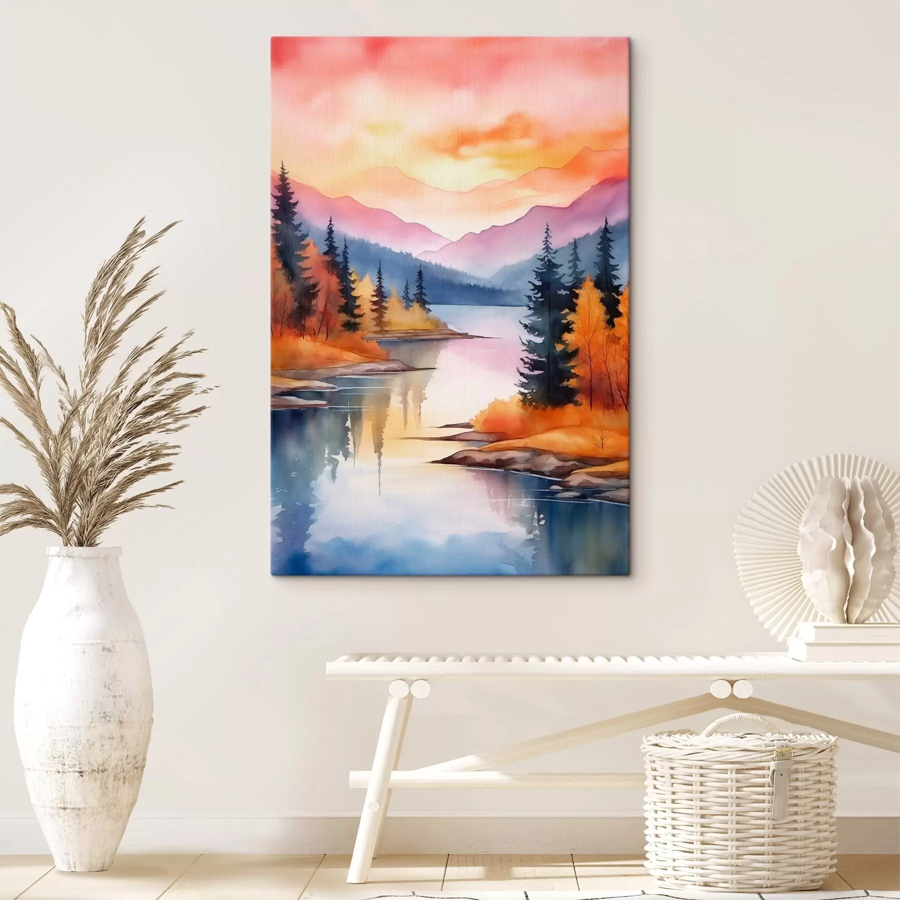 Fototapete Herbstlandschaft am See mit strahlendem Himmel s46155
