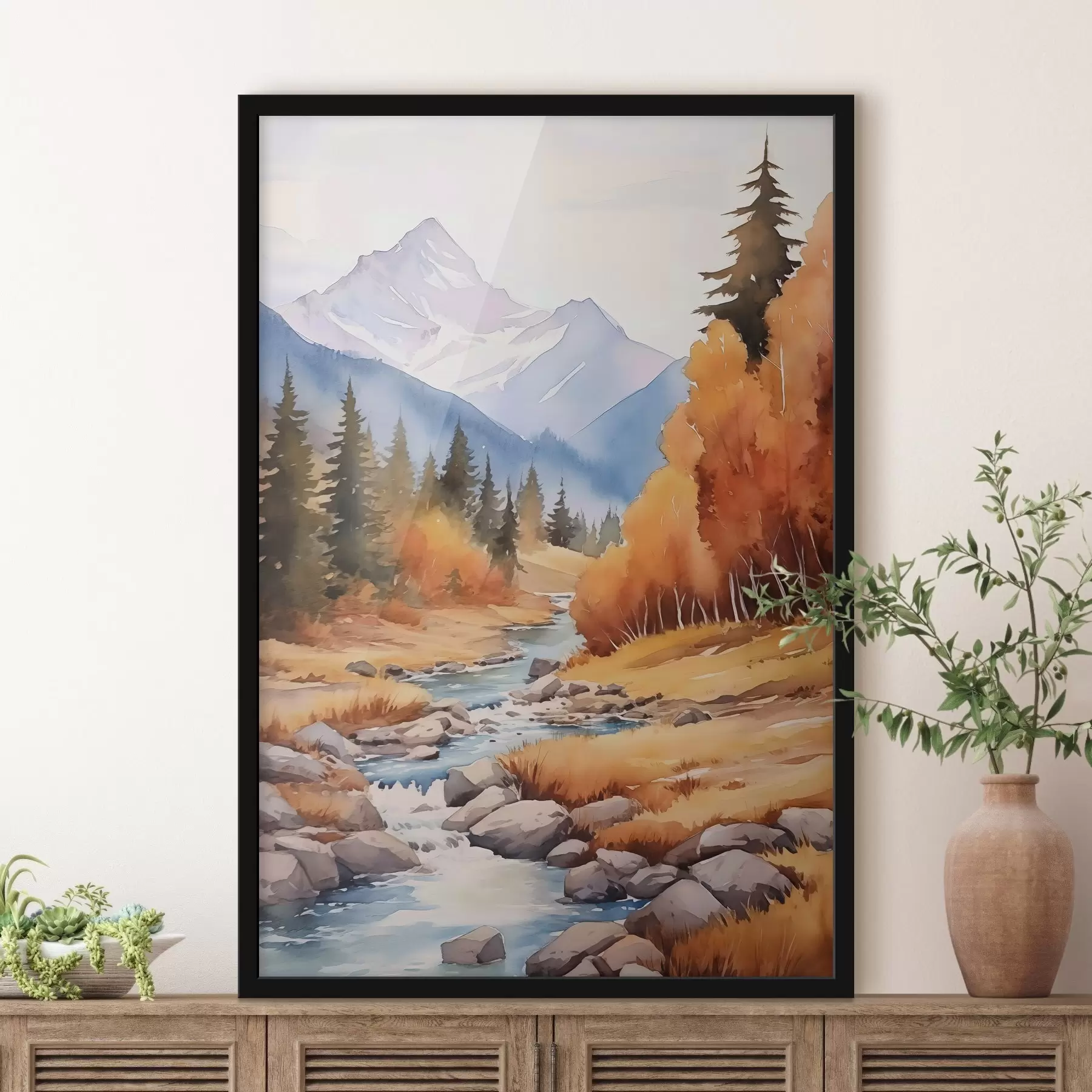 Fototapete Herbstliche Berglandschaft mit einem Fluss und einem farbenfrohen Wald f46187