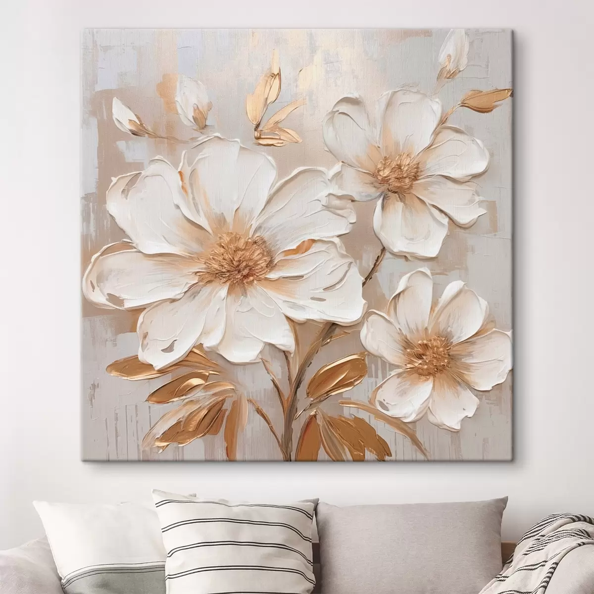 Fototapete Strukturierte Blumen auf hellem Hintergrund mit warmen Farbtönen s46166