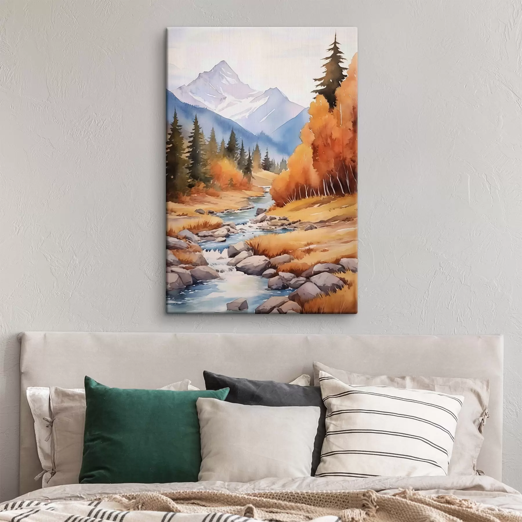 Fototapete Herbstliche Berglandschaft mit einem Fluss und einem farbenfrohen Wald s46187