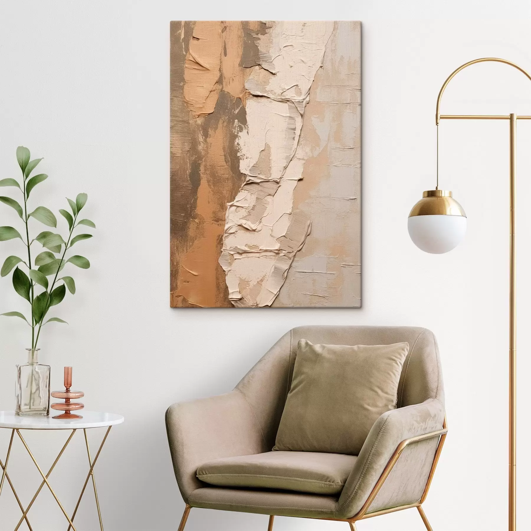 Fototapete Abstrakte Malerei mit dicken Pinselstrichen, Beige- und Brauntönen, strukturierter Oberfläche und neutraler Farbpalette s46272