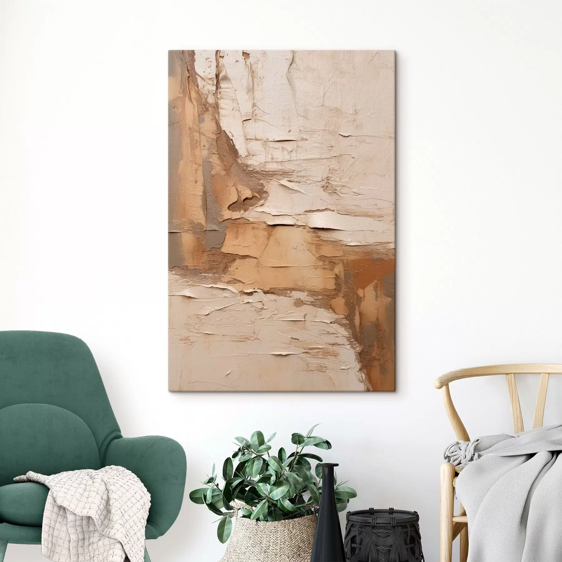 Fototapete Abstrakte Malerei mit dicken Pinselstrichen, Beige- und Brauntönen, strukturierter Oberfläche und neutraler Farbpalette s46273