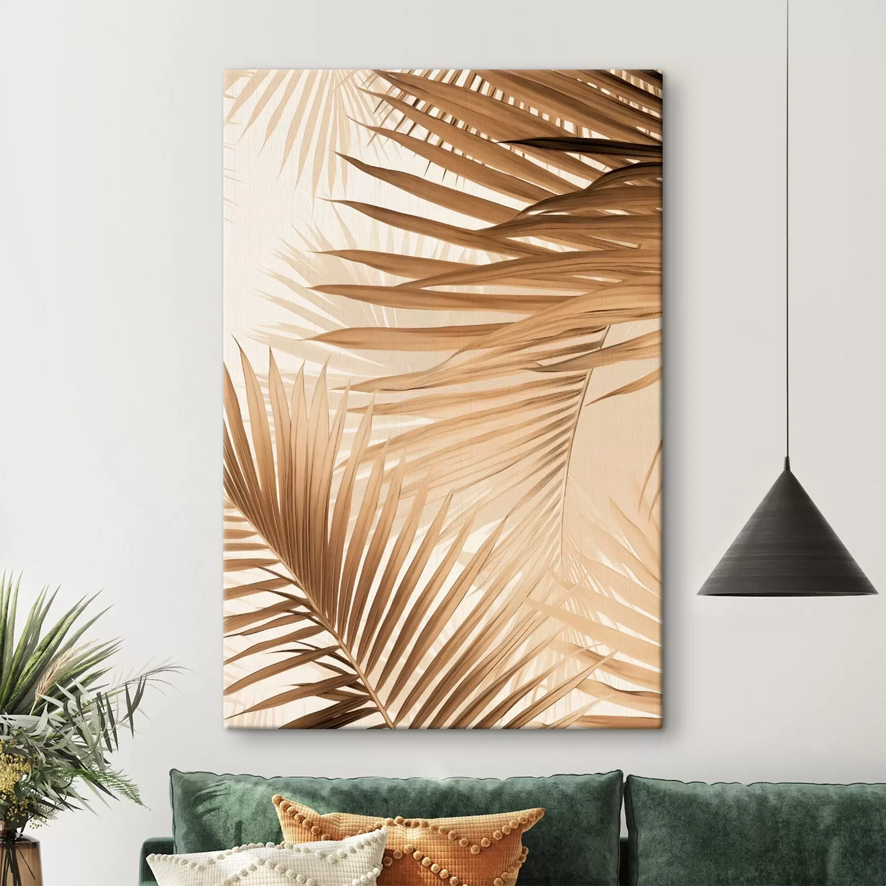 Fototapete Abstrakte Palmblätter in Brauntönen, tropisch, botanisch, Natur, minimalistisch, elegant, modernes Design s46275