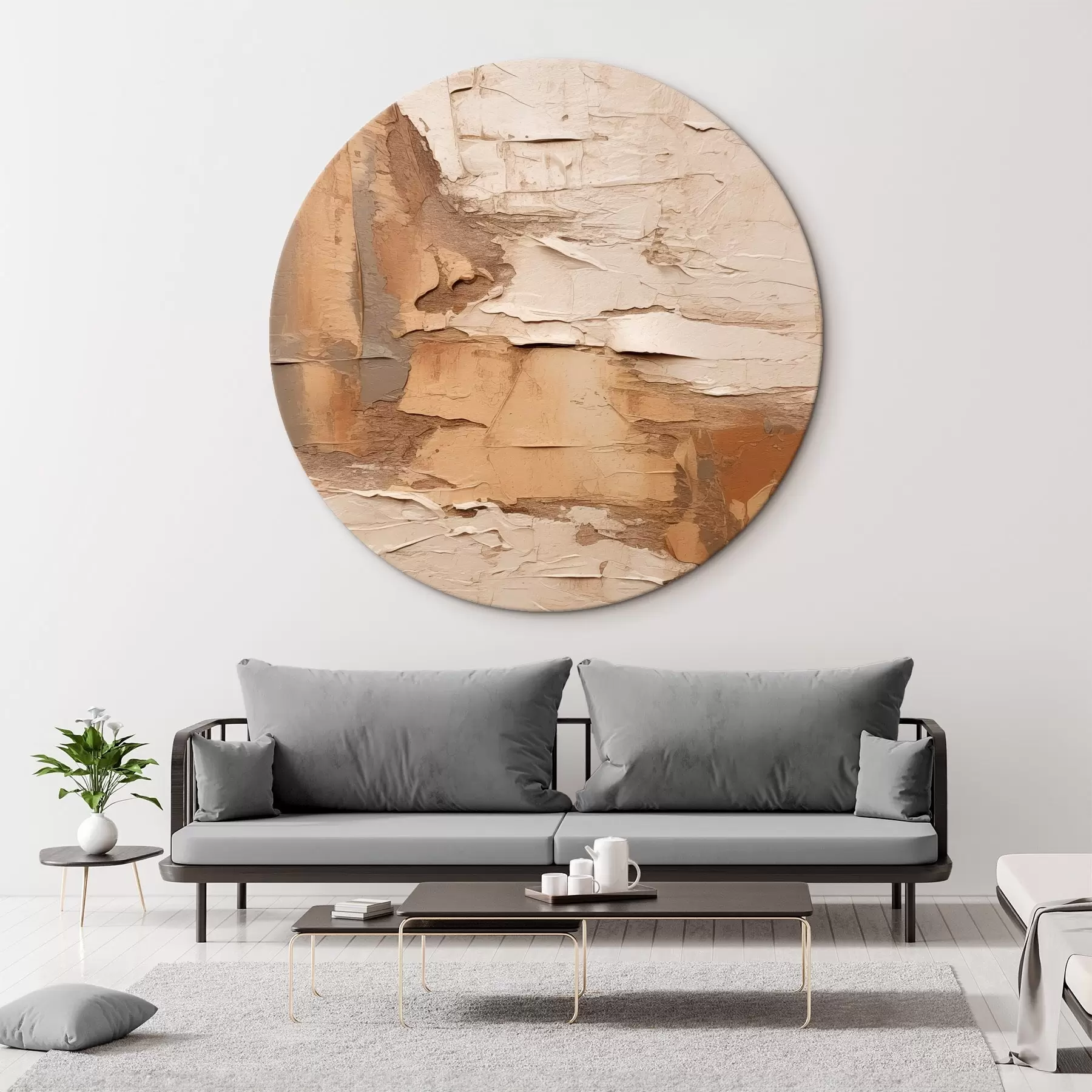 Fototapete Abstrakte Malerei mit dicken Pinselstrichen, Beige- und Brauntönen, strukturierter Oberfläche und neutraler Farbpalette r46273