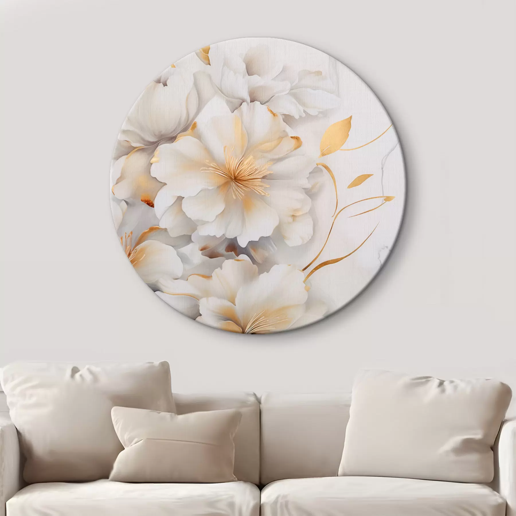 Fototapete Weiße Blüten mit gelben Details, Blütenblätter mit dezenten Schatten, heller Hintergrund mit dezentem Marmoreffekt r46292