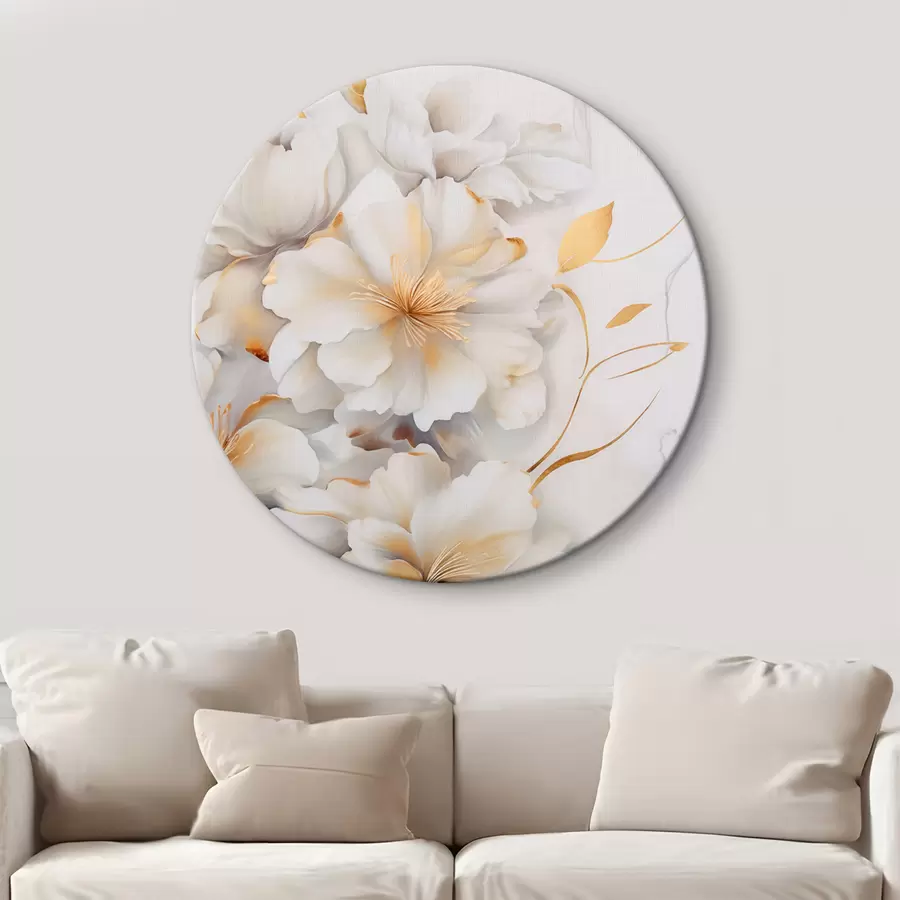 Fototapete Weiße Blüten mit gelben Details, Blütenblätter mit dezenten Schatten, heller Hintergrund mit dezentem Marmoreffekt r46292