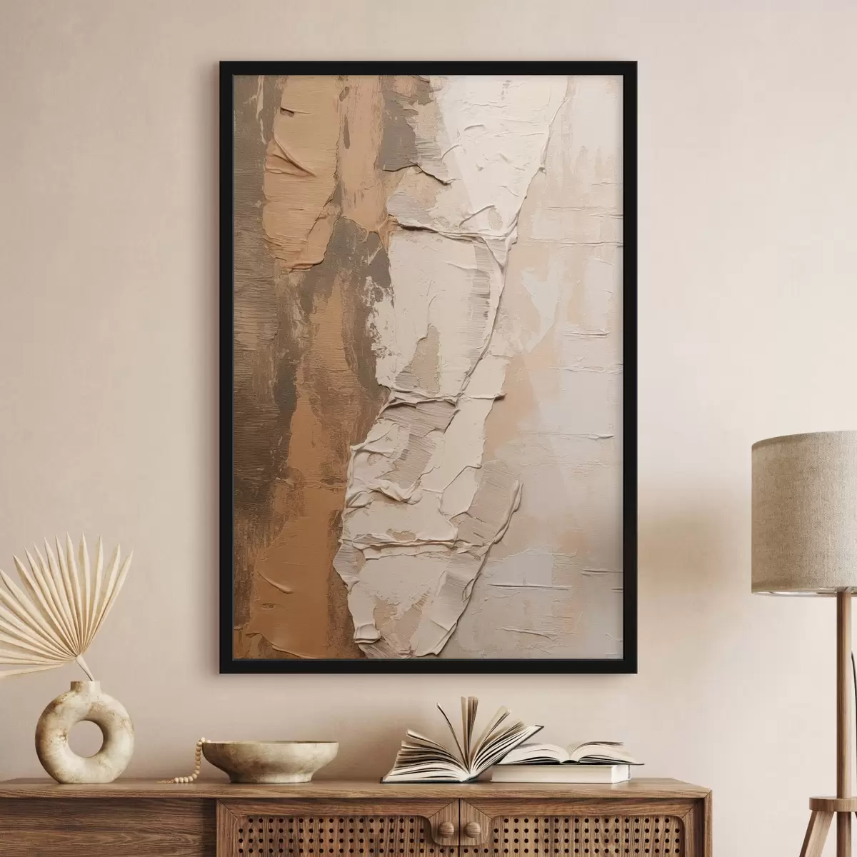 Poster Abstrakte Malerei mit dicken Pinselstrichen, Beige- und Brauntönen, strukturierter Oberfläche und neutraler Farbpalette f46272