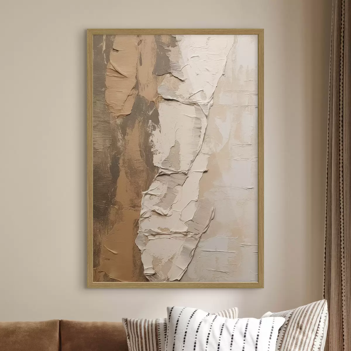 Poster Abstrakte Malerei mit dicken Pinselstrichen, Beige- und Brauntönen, strukturierter Oberfläche und neutraler Farbpalette f46272