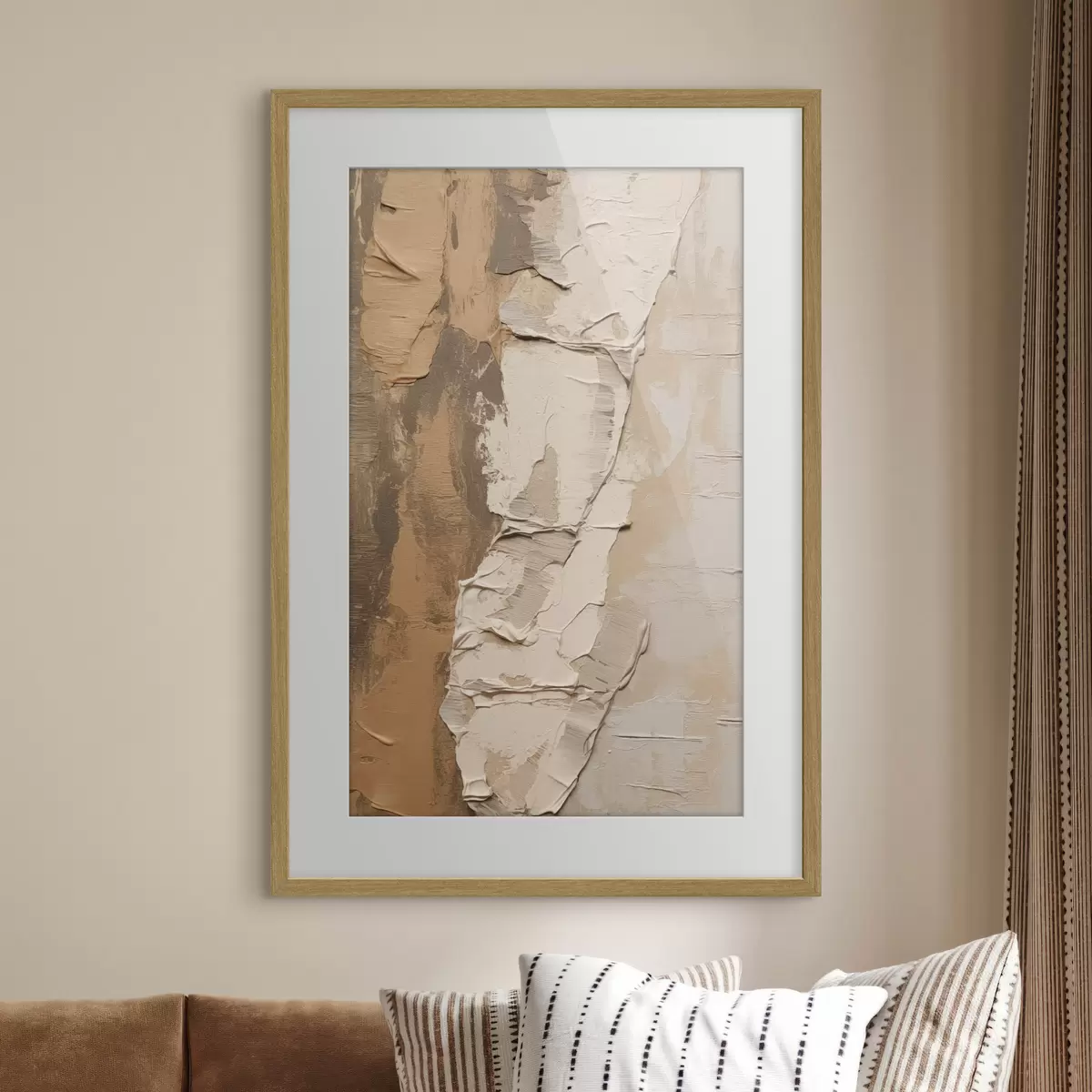Poster Abstrakte Malerei mit dicken Pinselstrichen, Beige- und Brauntönen, strukturierter Oberfläche und neutraler Farbpalette f46272