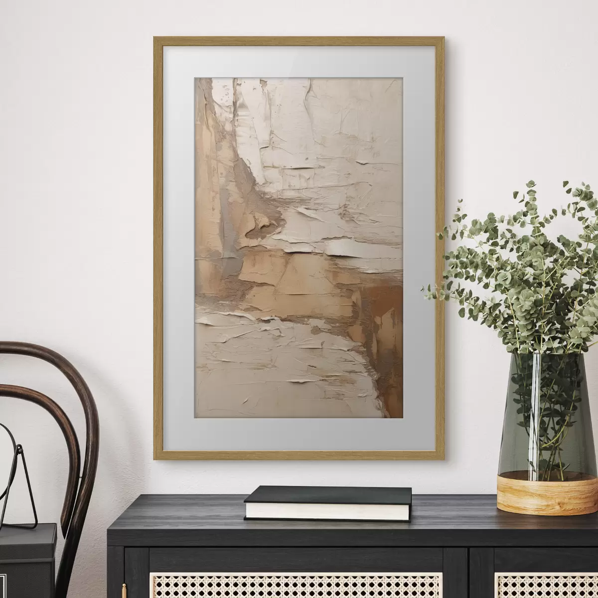 Poster Abstrakte Malerei mit dicken Pinselstrichen, Beige- und Brauntönen, strukturierter Oberfläche und neutraler Farbpalette f46273