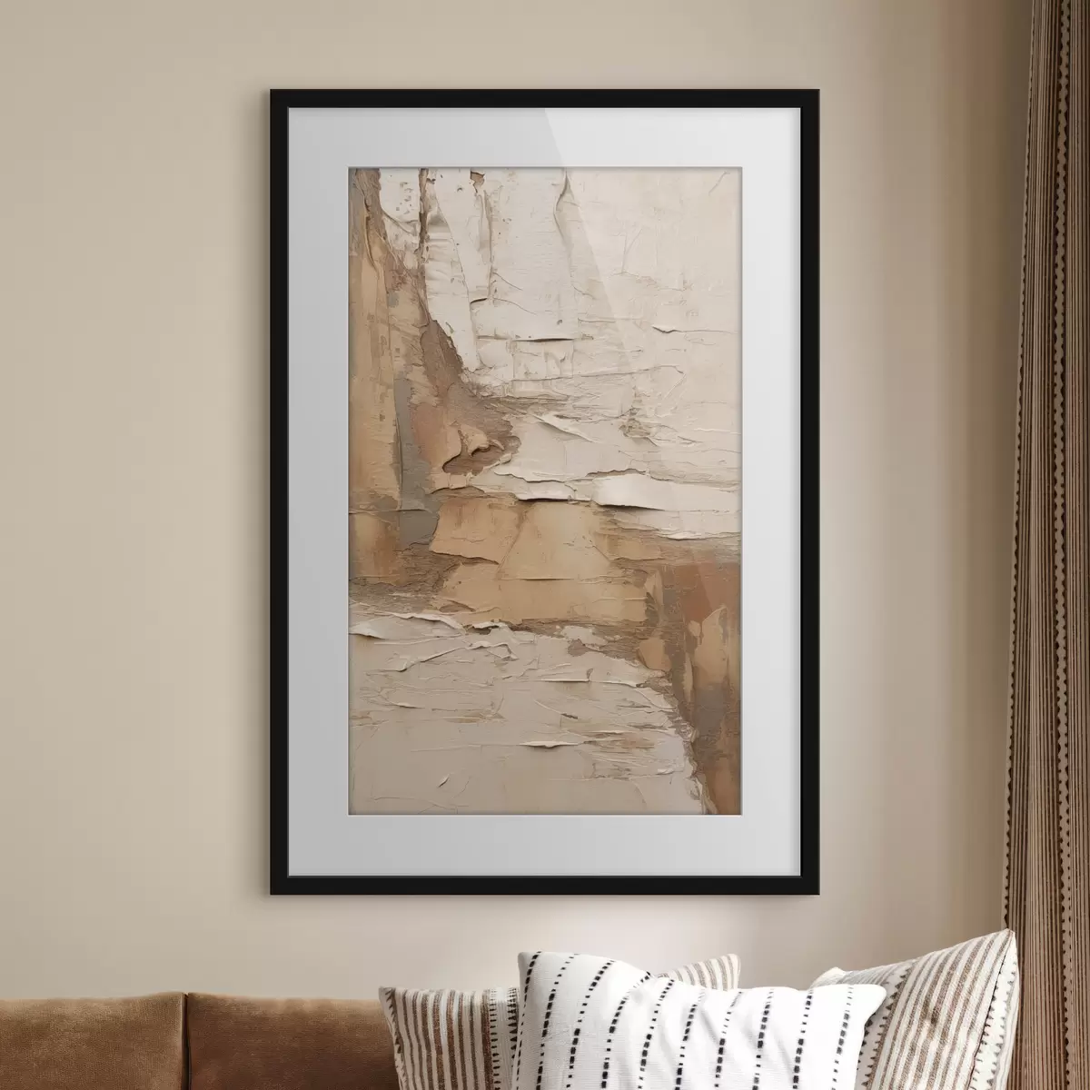 Poster Abstrakte Malerei mit dicken Pinselstrichen, Beige- und Brauntönen, strukturierter Oberfläche und neutraler Farbpalette f46273
