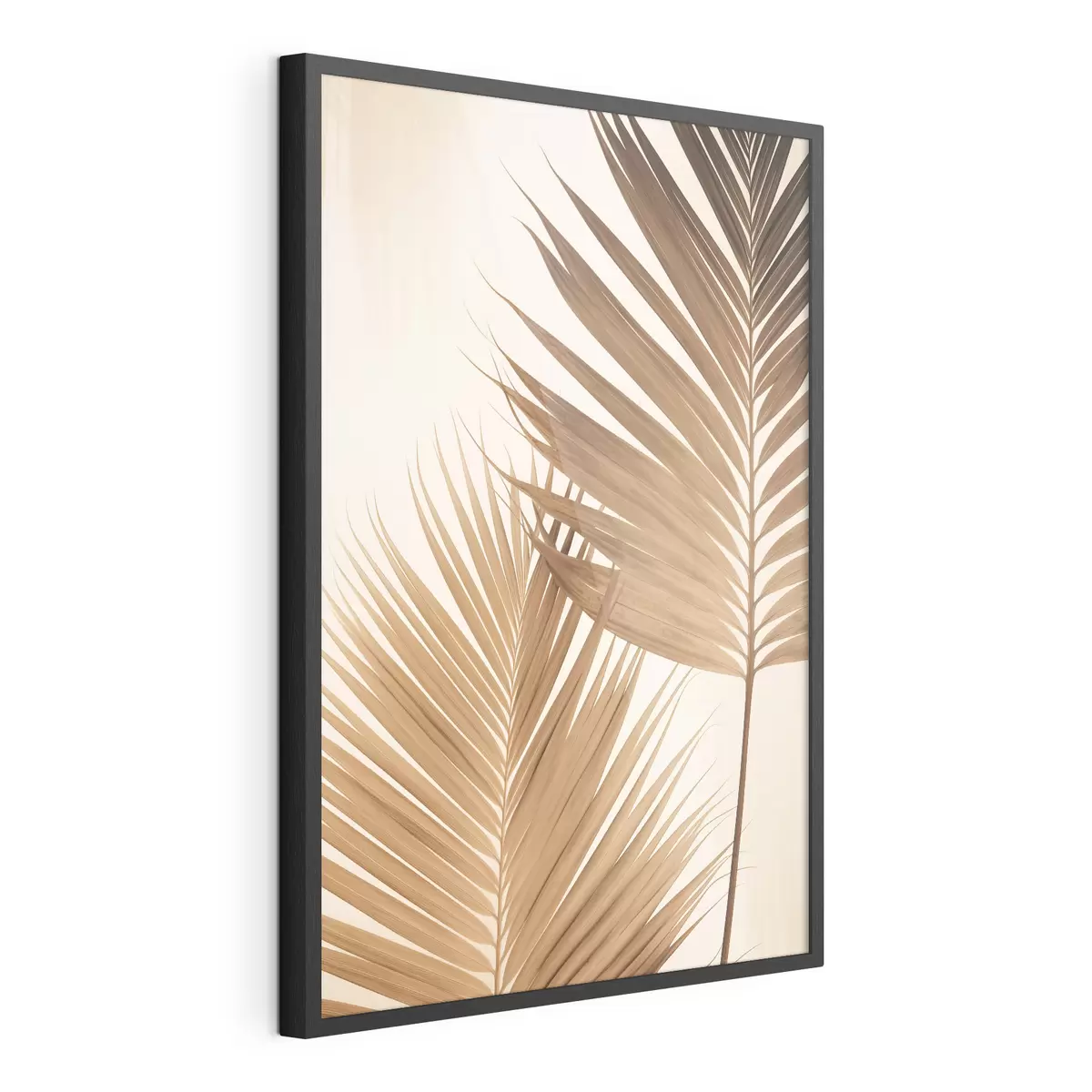 Poster Palmenblätter in Brauntönen, neutraler Hintergrund, minimalistischer Stil, natürliche Beleuchtung, tropisches Flair f46274