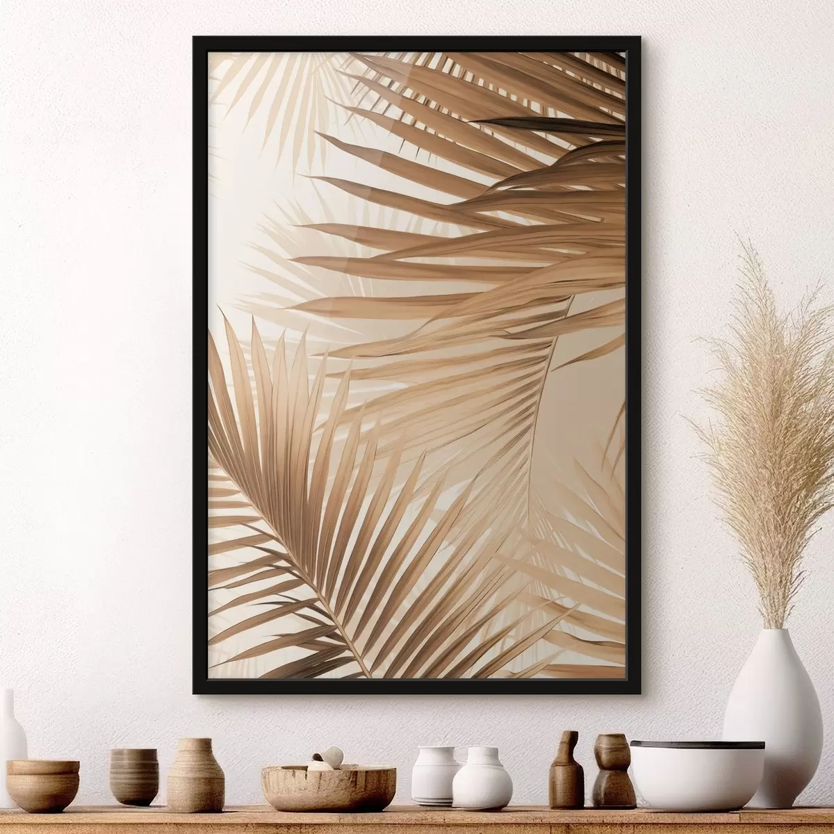 Poster Abstrakte Palmblätter in Brauntönen, tropisch, botanisch, Natur, minimalistisch, elegant, modernes Design f46275