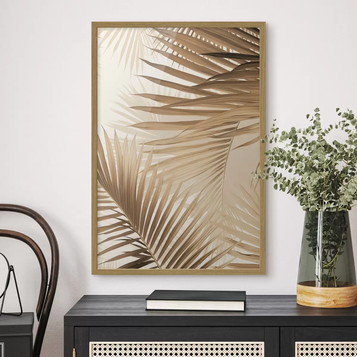 Poster Abstrakte Palmblätter in Brauntönen, tropisch, botanisch, Natur, minimalistisch, elegant, modernes Design f46275