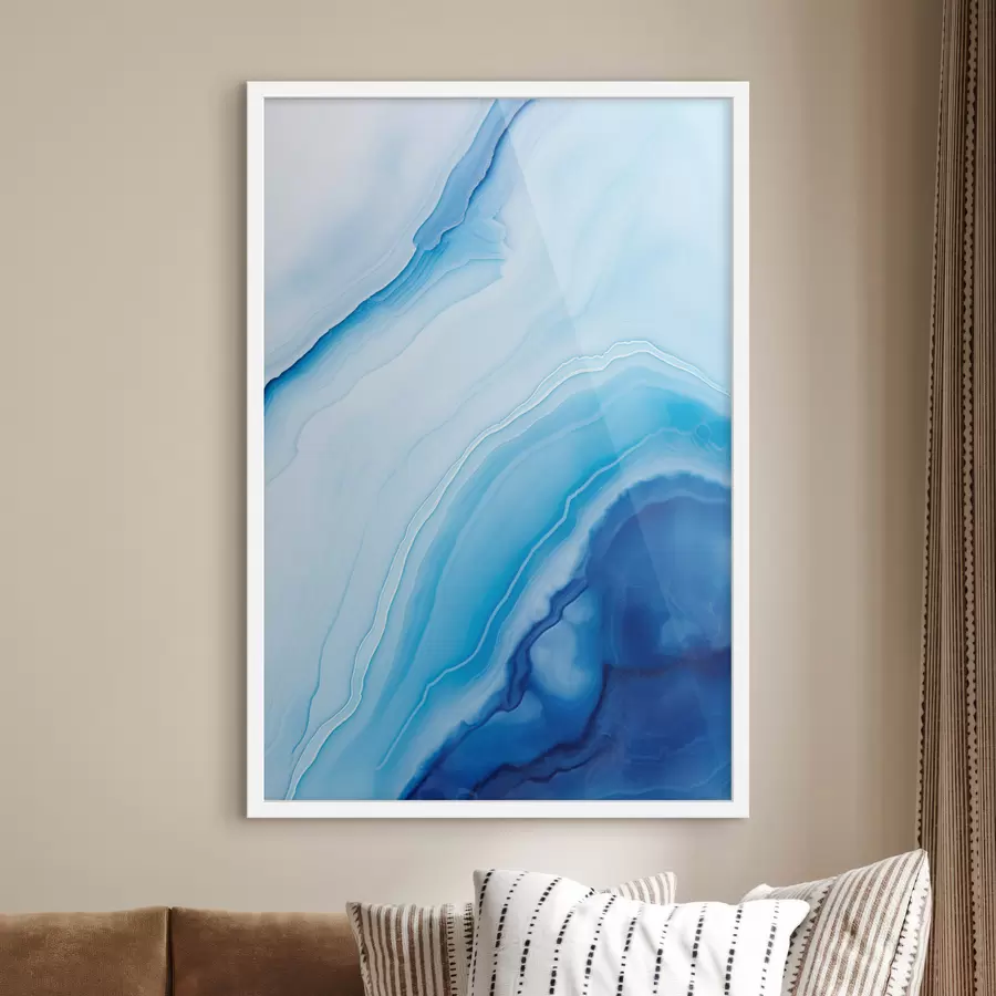 Fototapete Abstrakter blau-weißer Achatdruck, wirbelnde Linien und Farbverläufe, glatte Textur, moderne Kunst, minimalistisch f46290