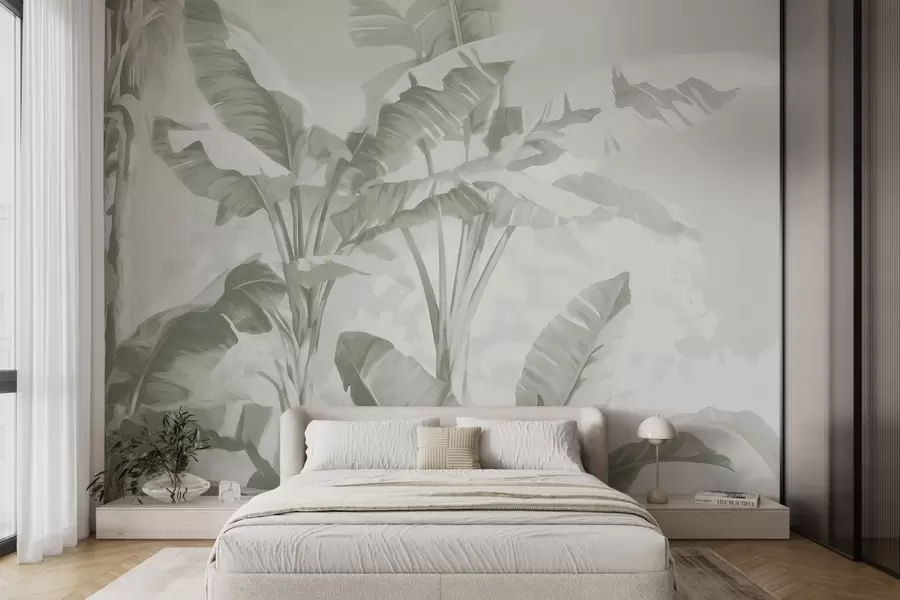 Fototapete Tropische Bananenblätter in sanften Grüntönen w09311v1