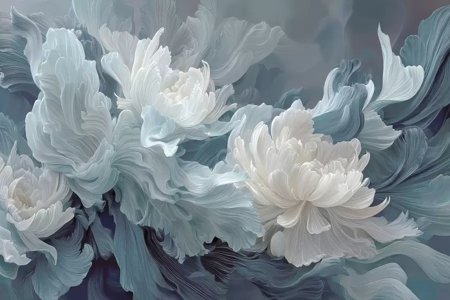 Fototapete Abstrakte Blumen in Blau- und Türkistönen w09452