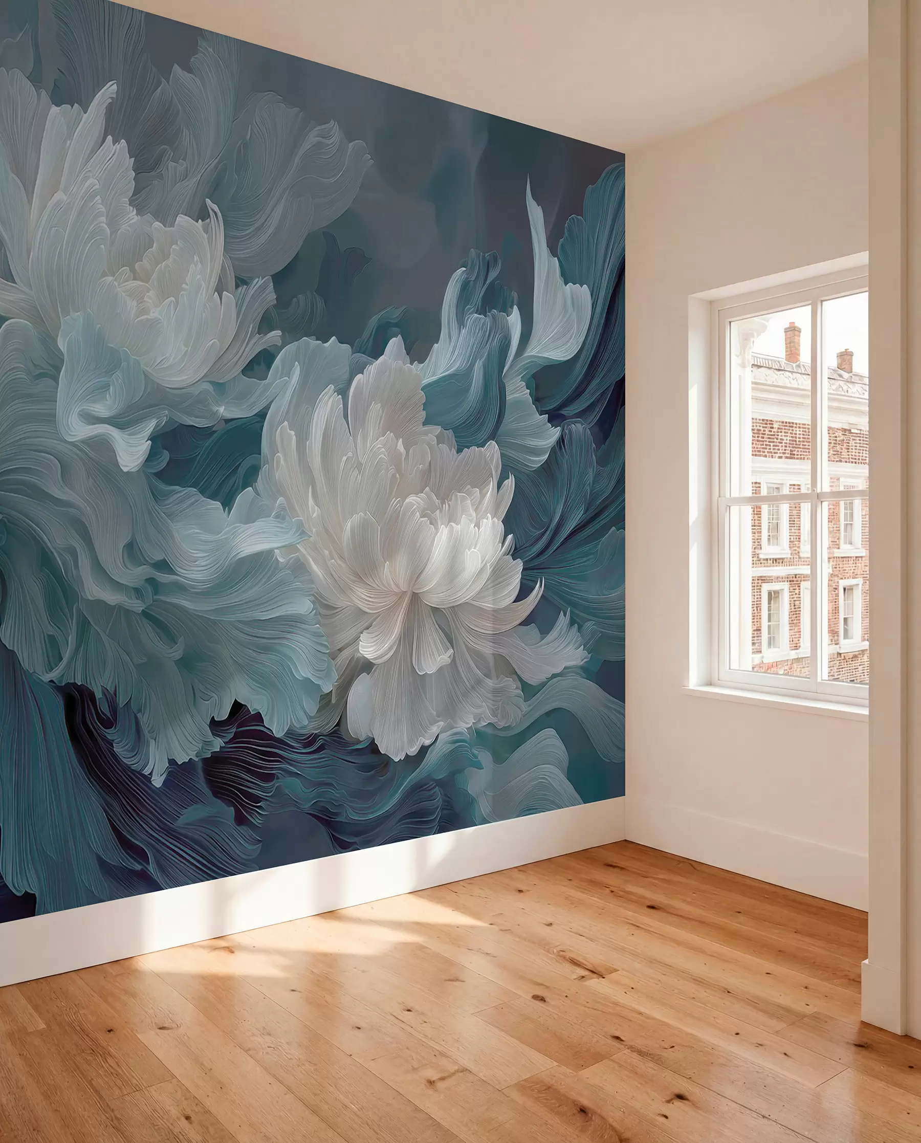Fototapete Abstrakte Blumen in Blau- und Türkistönen w09452