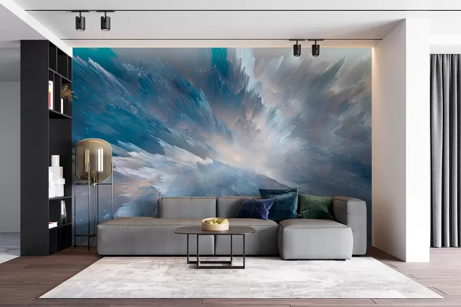 Fototapete Abstrakter kosmischer Himmelsglanz in eisigen Blautönen w09461