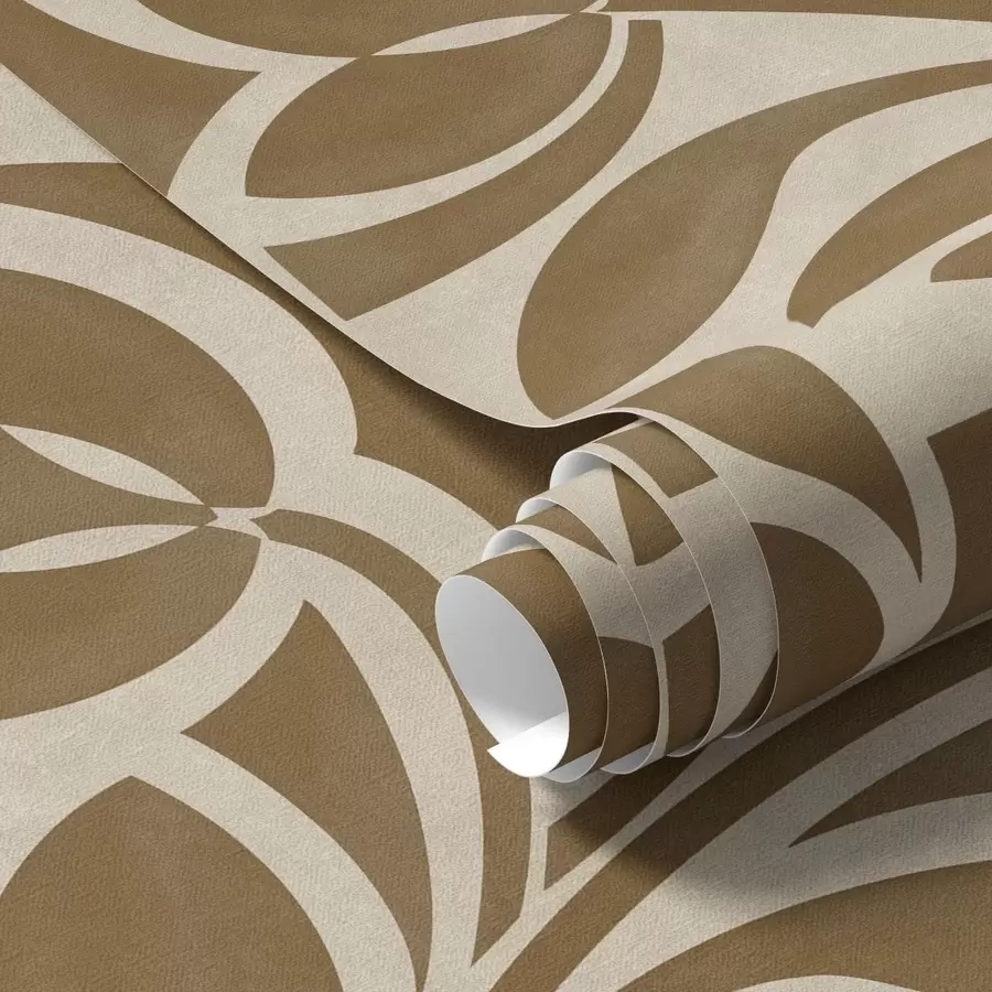 Fototapete Geometrische Blattsilhouetten, karamellbraun auf Beige a00679