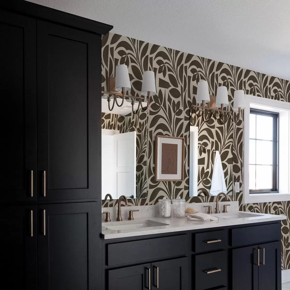 Tapete Geometrische Blattsilhouetten, dunkelbraun auf beige a00679v1 Tapete Geometrische Blattsilhouetten, dunkelbraun auf beige a00679v1