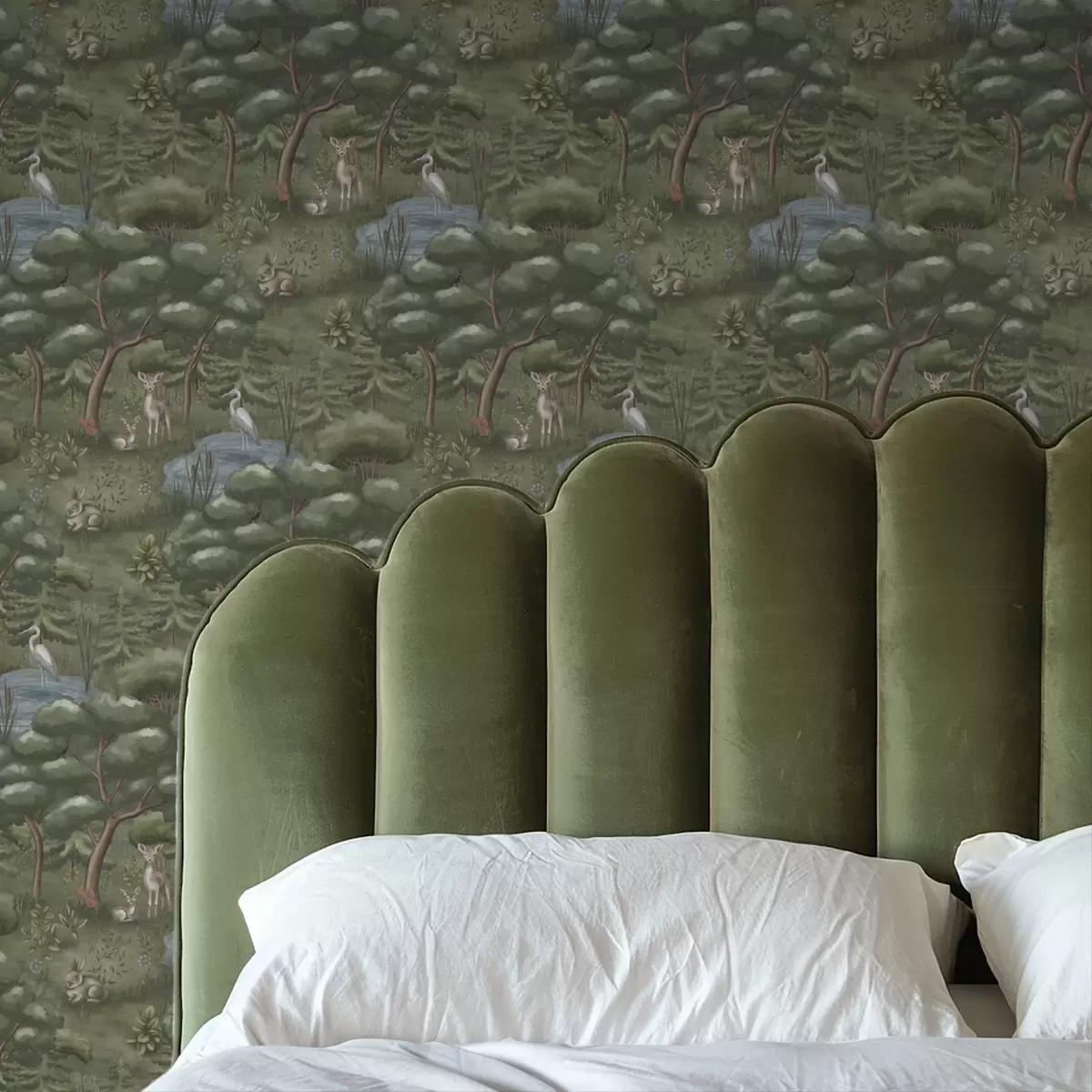 Tapete Waldlichtung mit Rehen, Kaninchen und Reihern a00680 Tapete Waldlichtung mit Rehen, Kaninchen und Reihern a00680