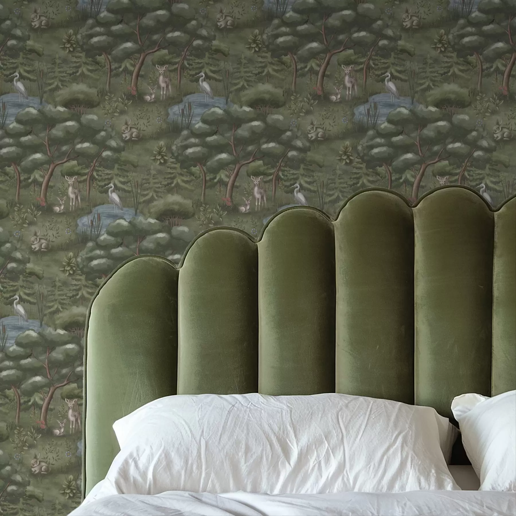 Fototapete Waldlichtung mit Rehen, Kaninchen und Reihern a00680