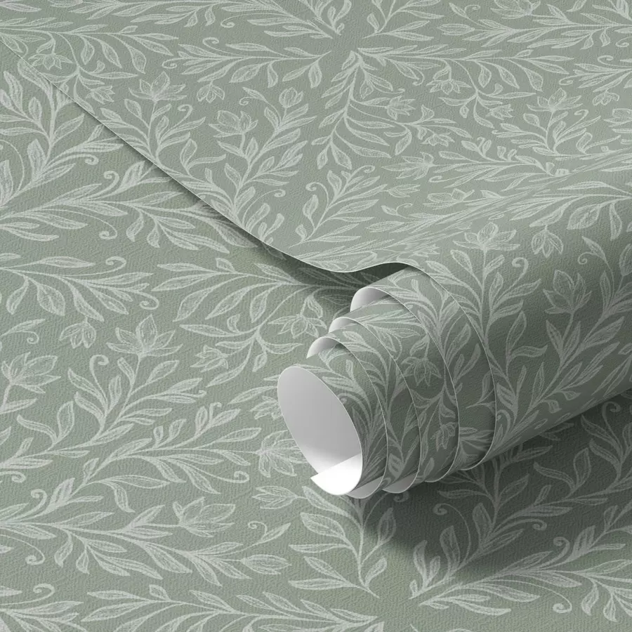 Fototapete Botanischer Damast auf mint-olivem Hintergrund a00815