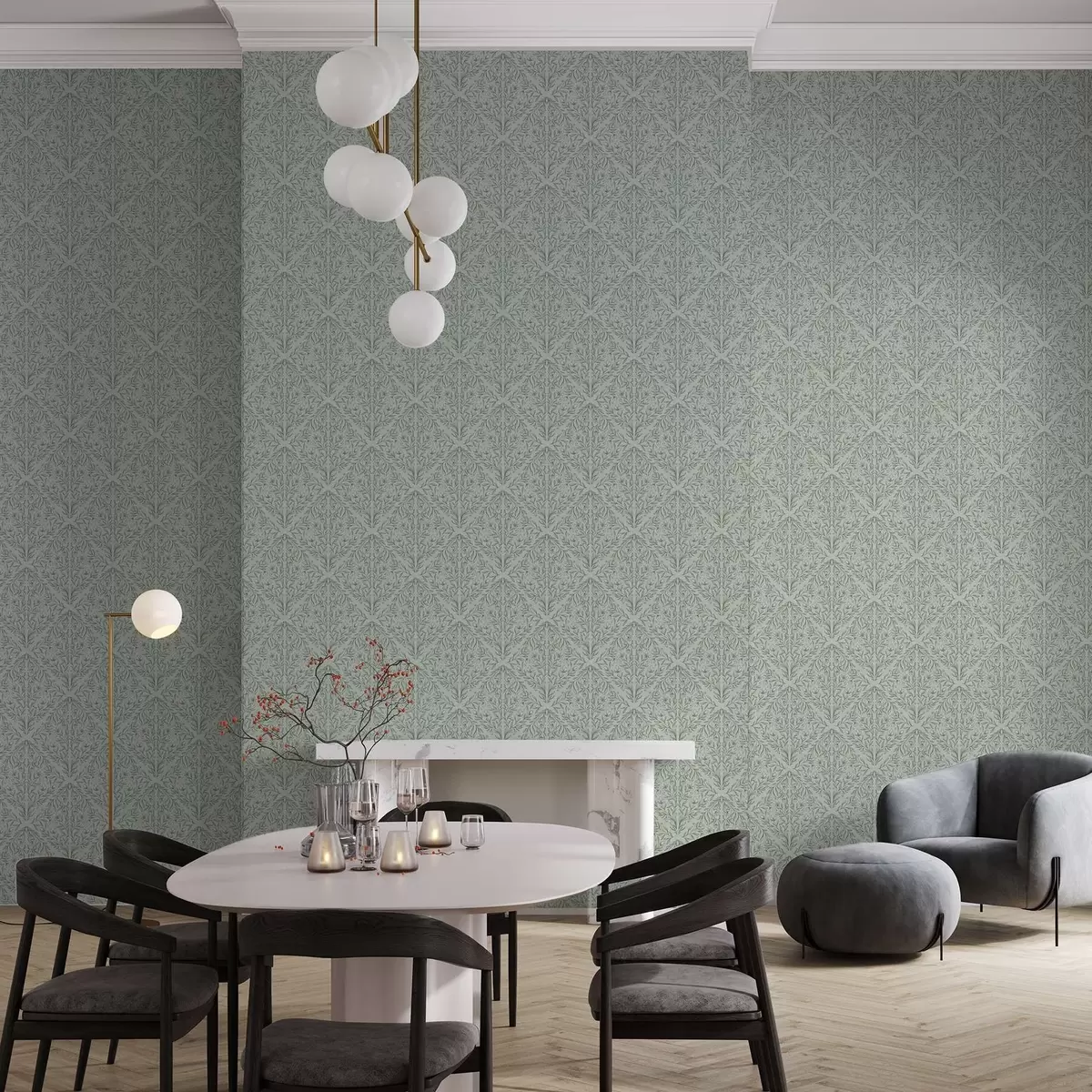 Tapete Lacy-Aufnahmen in Pastellgrün, sanfte Tiefe a00815v3