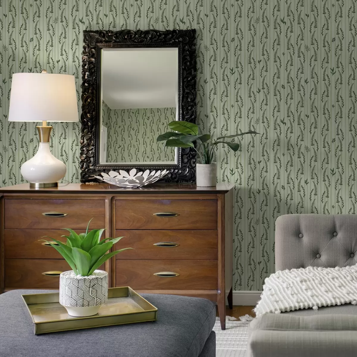 Tapete Dichtes grünes Gras und Triebe auf Minze mit Streifen a00819 Tapete Dichtes grünes Gras und Triebe auf Minze mit Streifen a00819