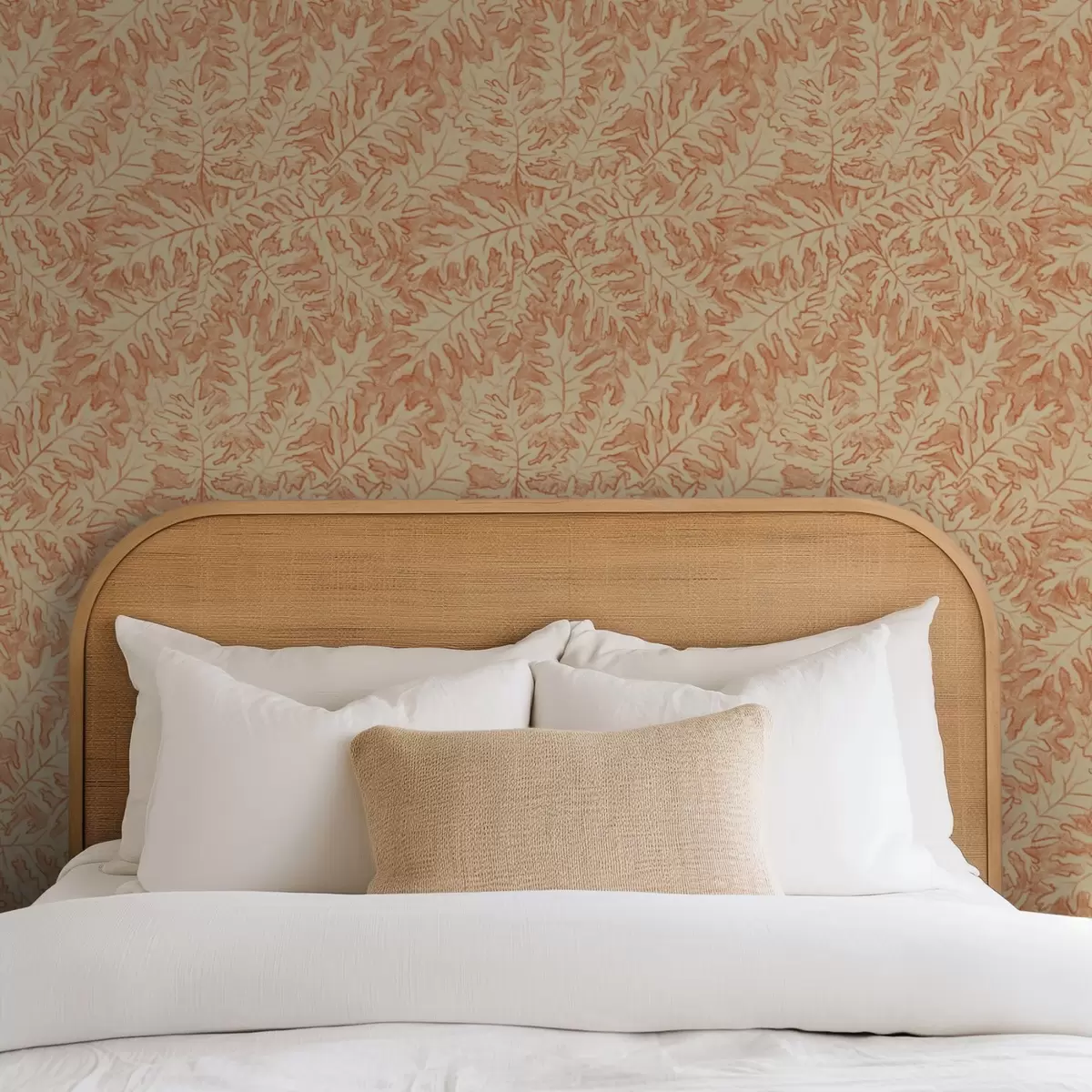 Tapete Große Eichenblätter in Terrakotta auf Cremefarben a00846