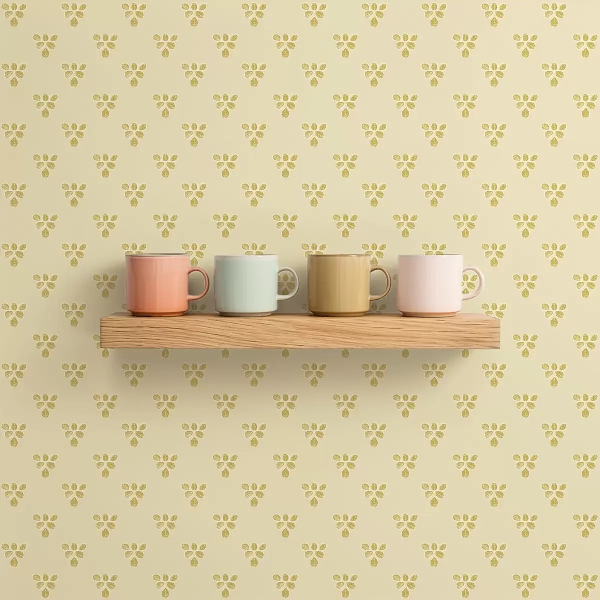 Tapete Kleine Wiederholung: Dreiergruppen von Blättern auf cremebeigem Hintergrund a00848 Tapete Kleine Wiederholung: Dreiergruppen von Blättern auf cremebeigem Hintergrund a00848