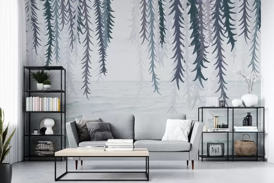 Fototapete Zarte Reben, die über Wasser hängen, im Aquarellstil w04830v3