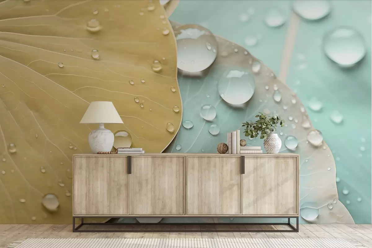 Fototapete Wassertropfen auf Blättern Makro-Aquarell w04838v1 Fototapete Wassertropfen auf Blättern Makro-Aquarell w04838v1