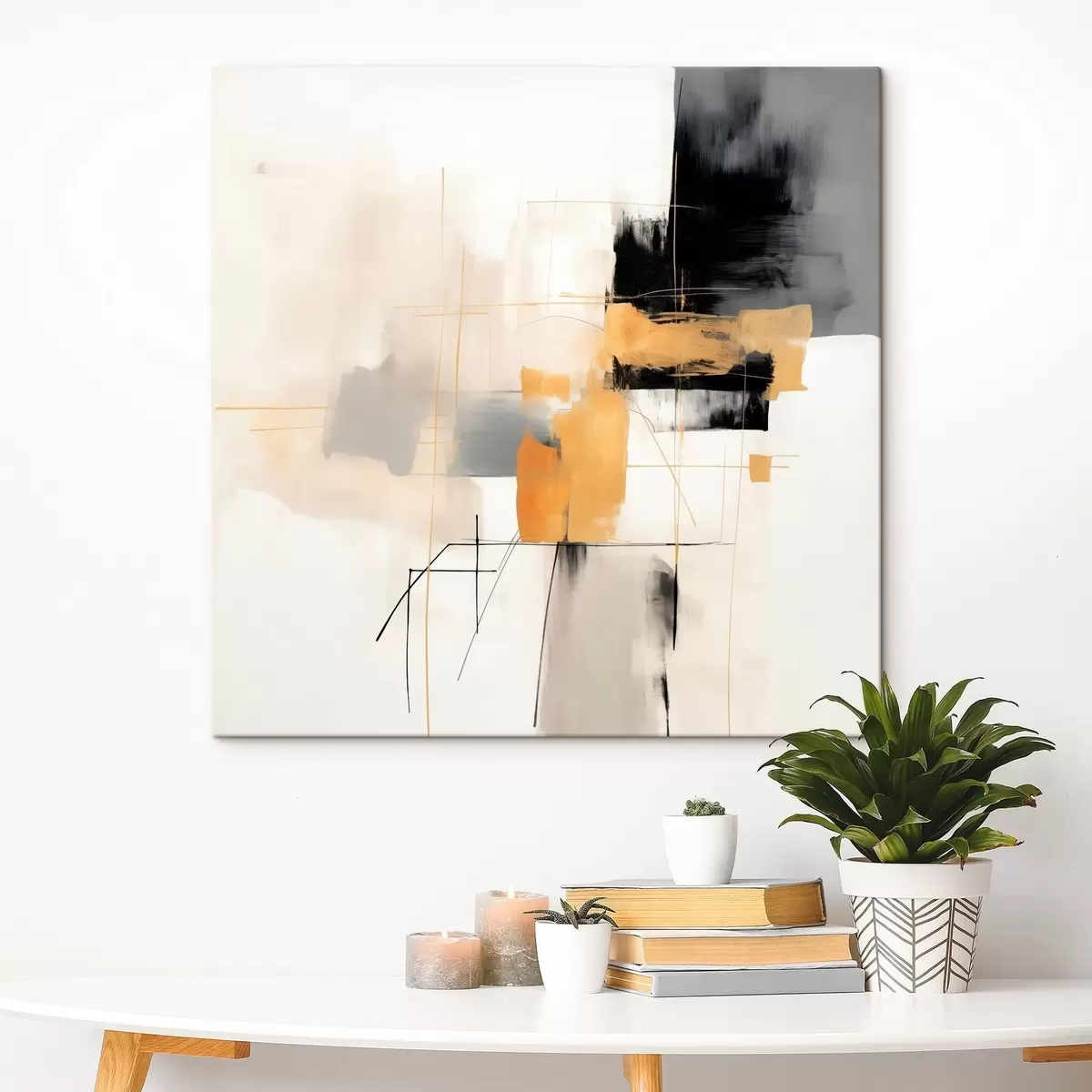 Fototapete Moderne Malerei, Akzente in Beige, Pfirsich und Graphit s46323