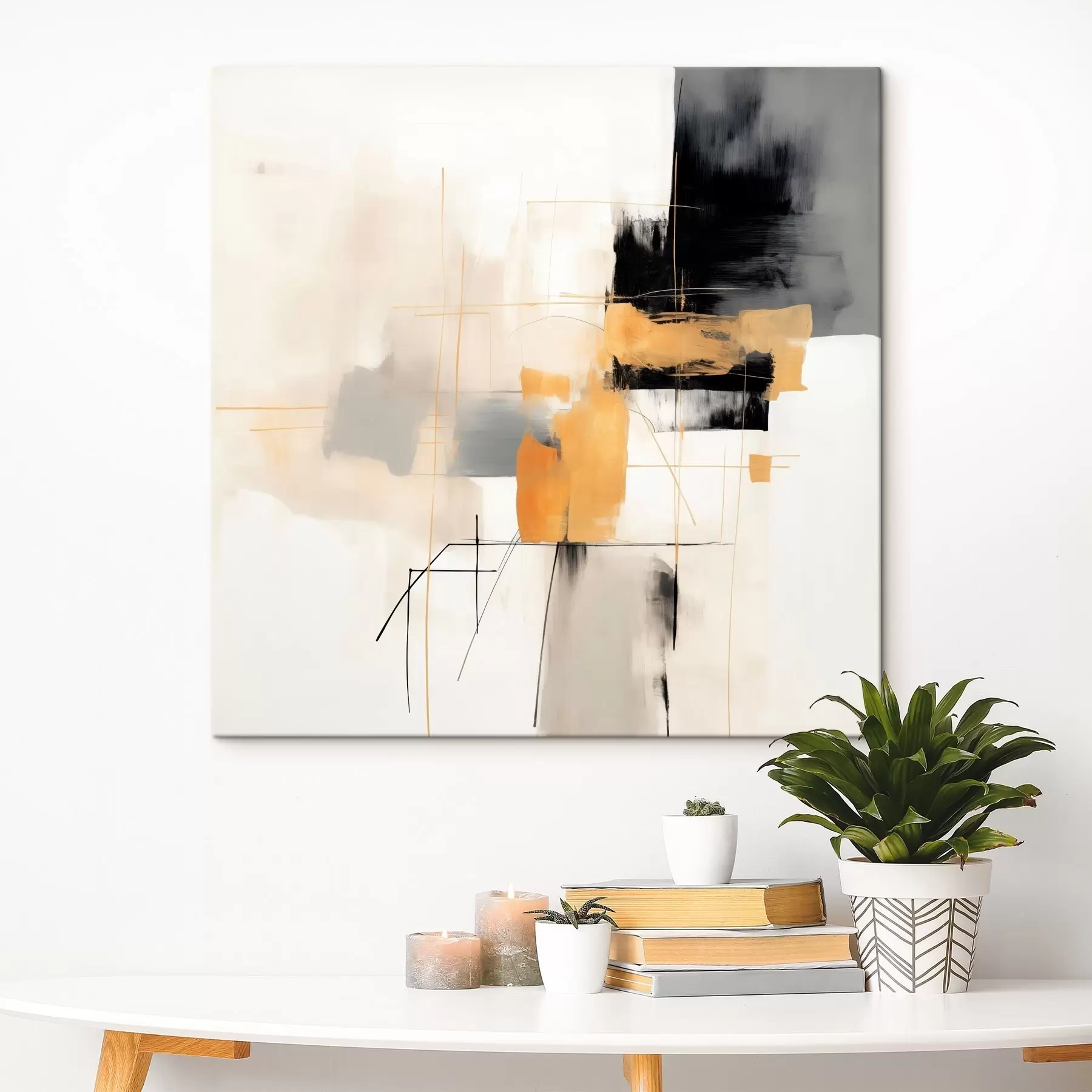 Fototapete Moderne Malerei, Akzente in Beige, Pfirsich und Graphit s46323