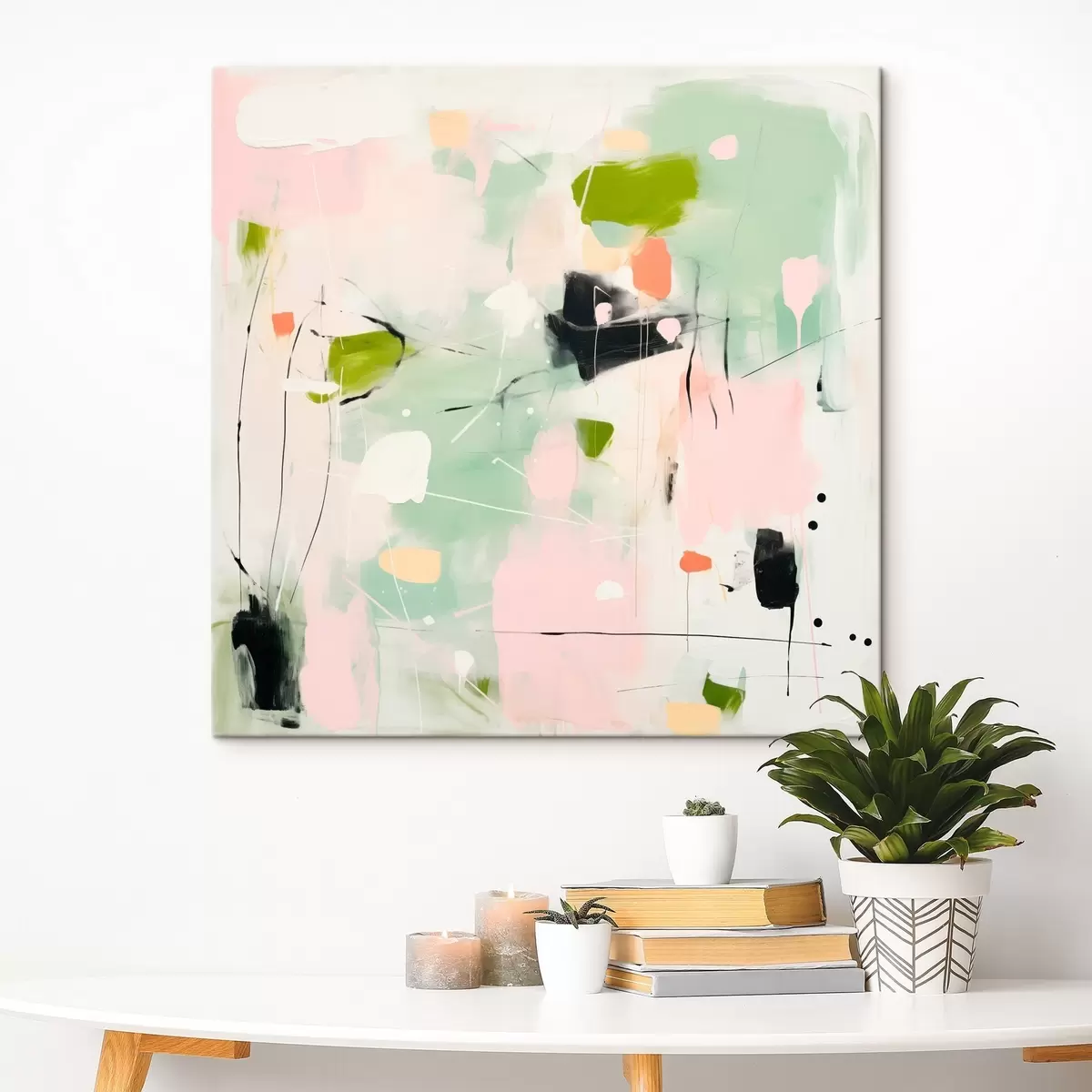 Fototapete Rosa und Mint, pastellfarbene Pinselstriche s46324