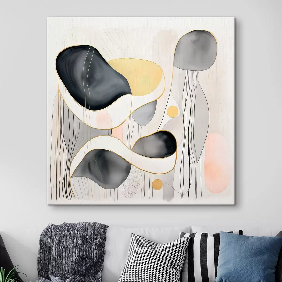 Fototapete Neutrale Zusammensetzung, graue und sandfarbene Flecken im modernen Stil s46334