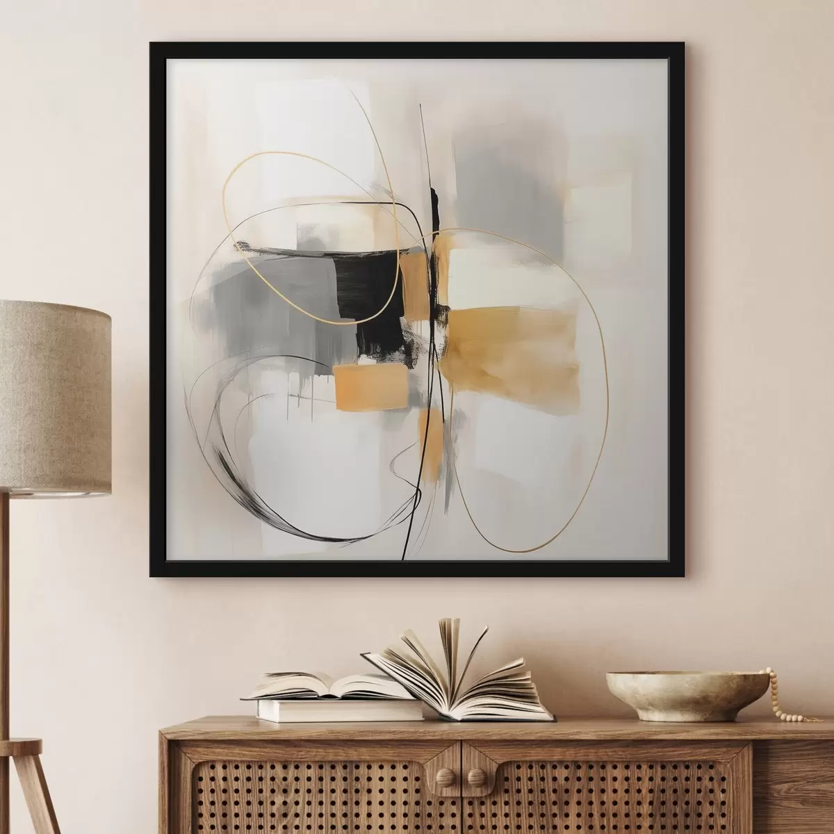 Poster Abstrakt, Linien und Formen im Ölstil f46322