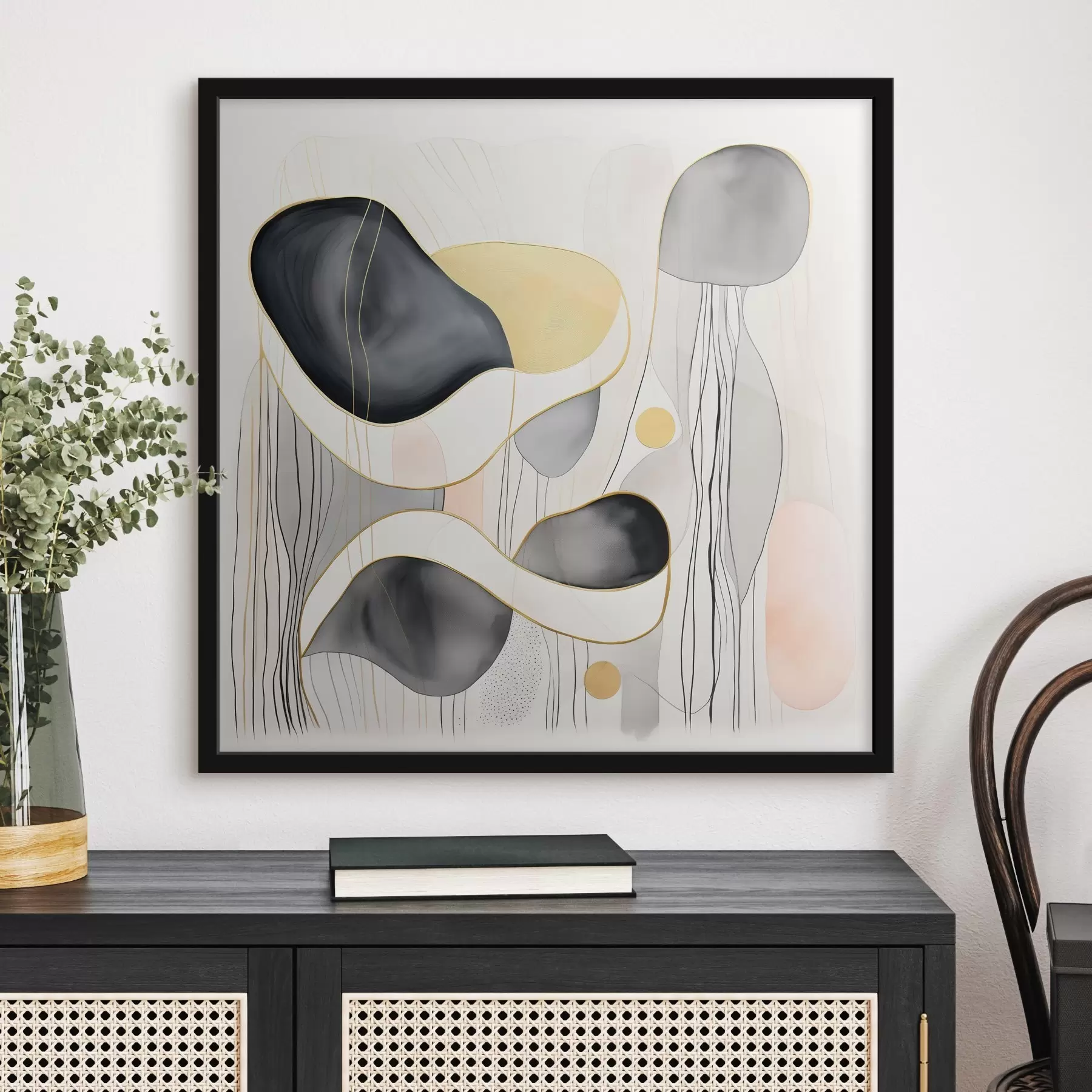 Fototapete Neutrale Zusammensetzung, graue und sandfarbene Flecken im modernen Stil f46334