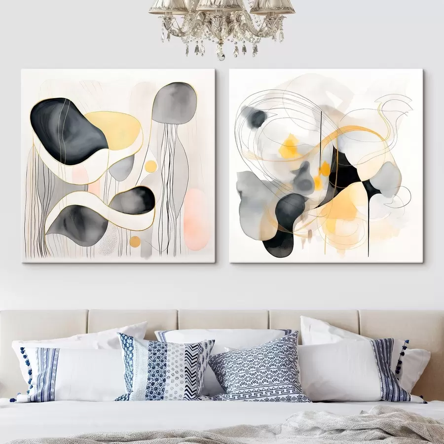 Fototapete Monochrom und gelbe Akzente im abstrakten Stil m00905