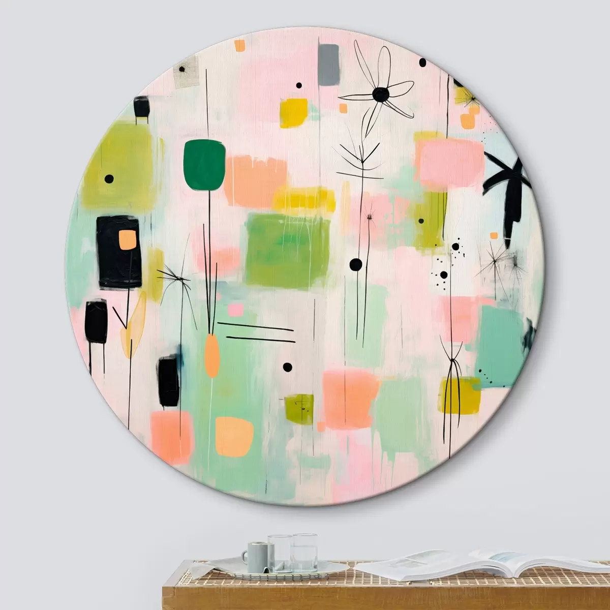 Runde Wandbilder Abstrakte Blumen, leichte Komposition im Ölstil r46325