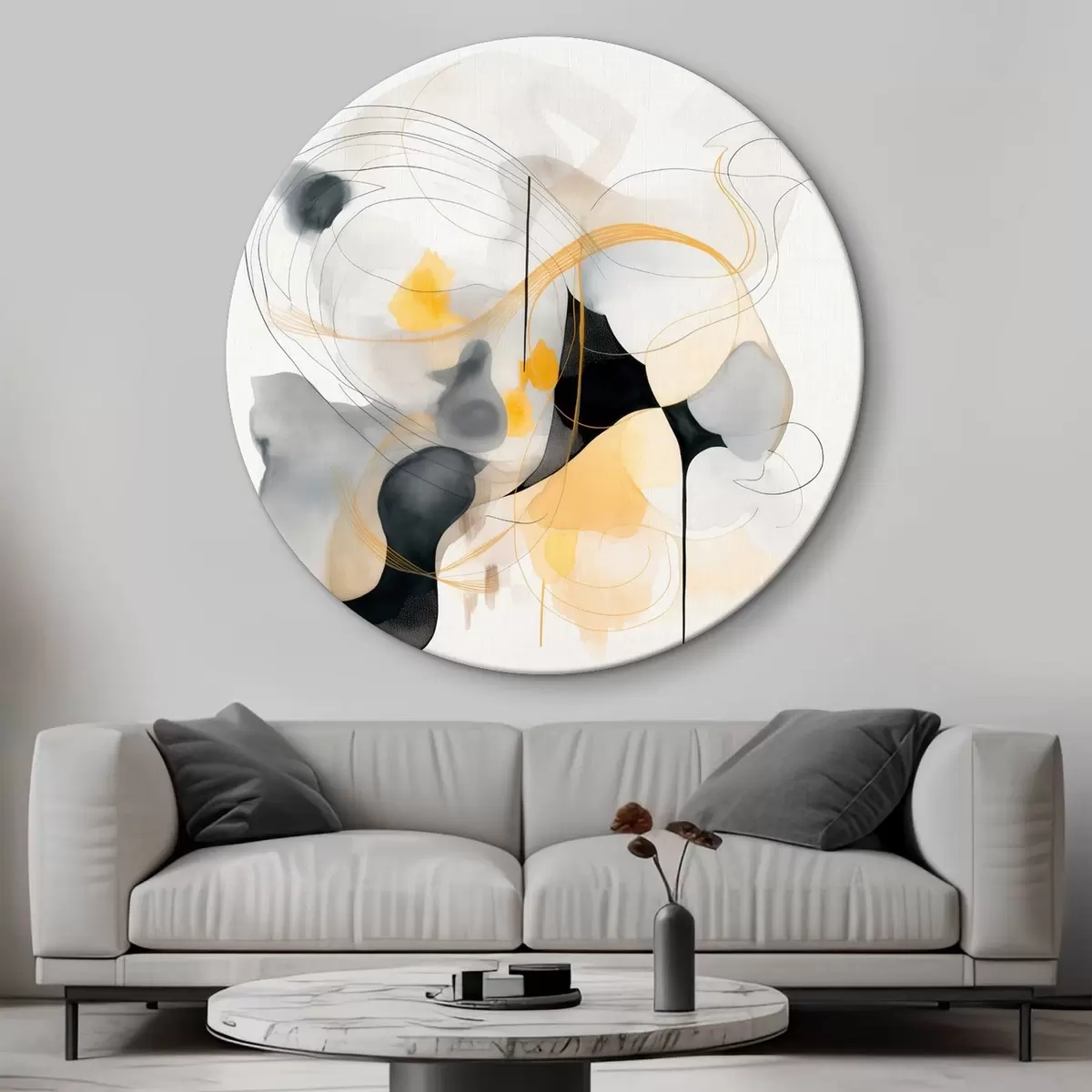 Runde Wandbilder Chaotische Linien und Flecken im modernen Stil r46335