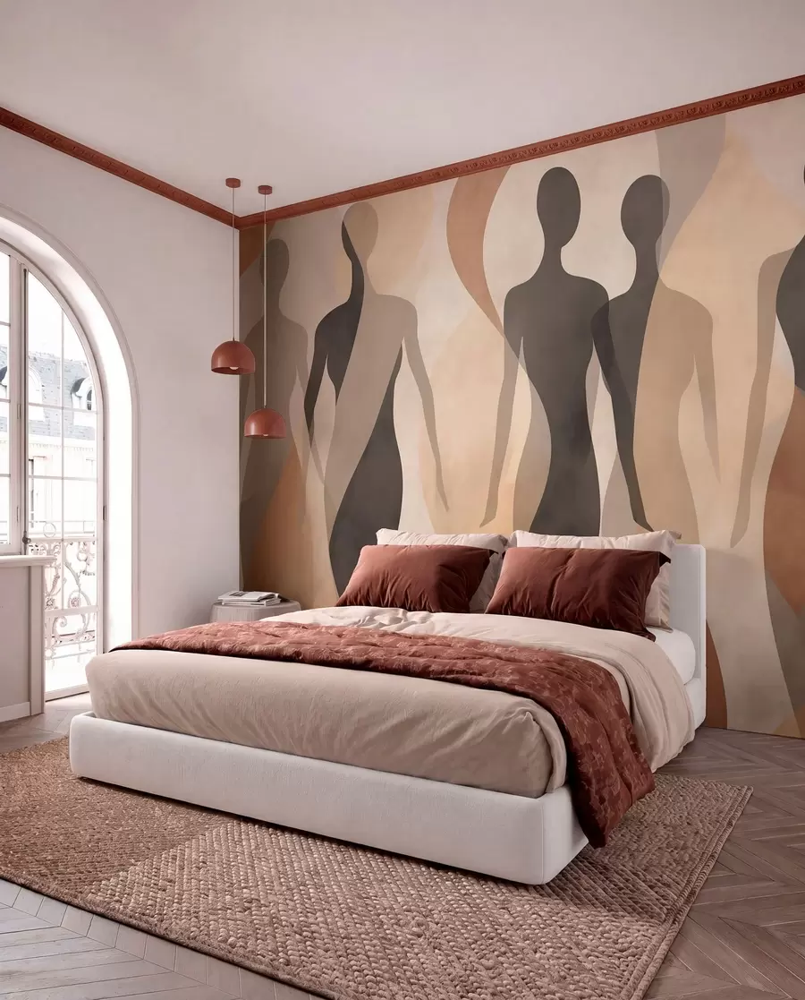 Fototapete Silhouetten und sanfte Wellen in warmen Beige-Grau-Tönen w04787