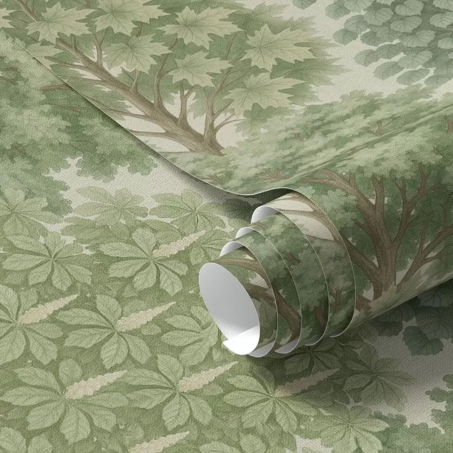 Fototapete Baumgarten in sanften Grüntönen auf hellem Untergrund a00775