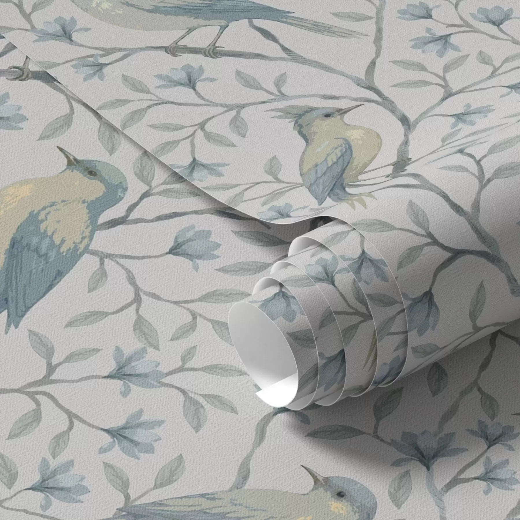 Fototapete Vögel auf Ästen, grau-blaues Farbschema a00782